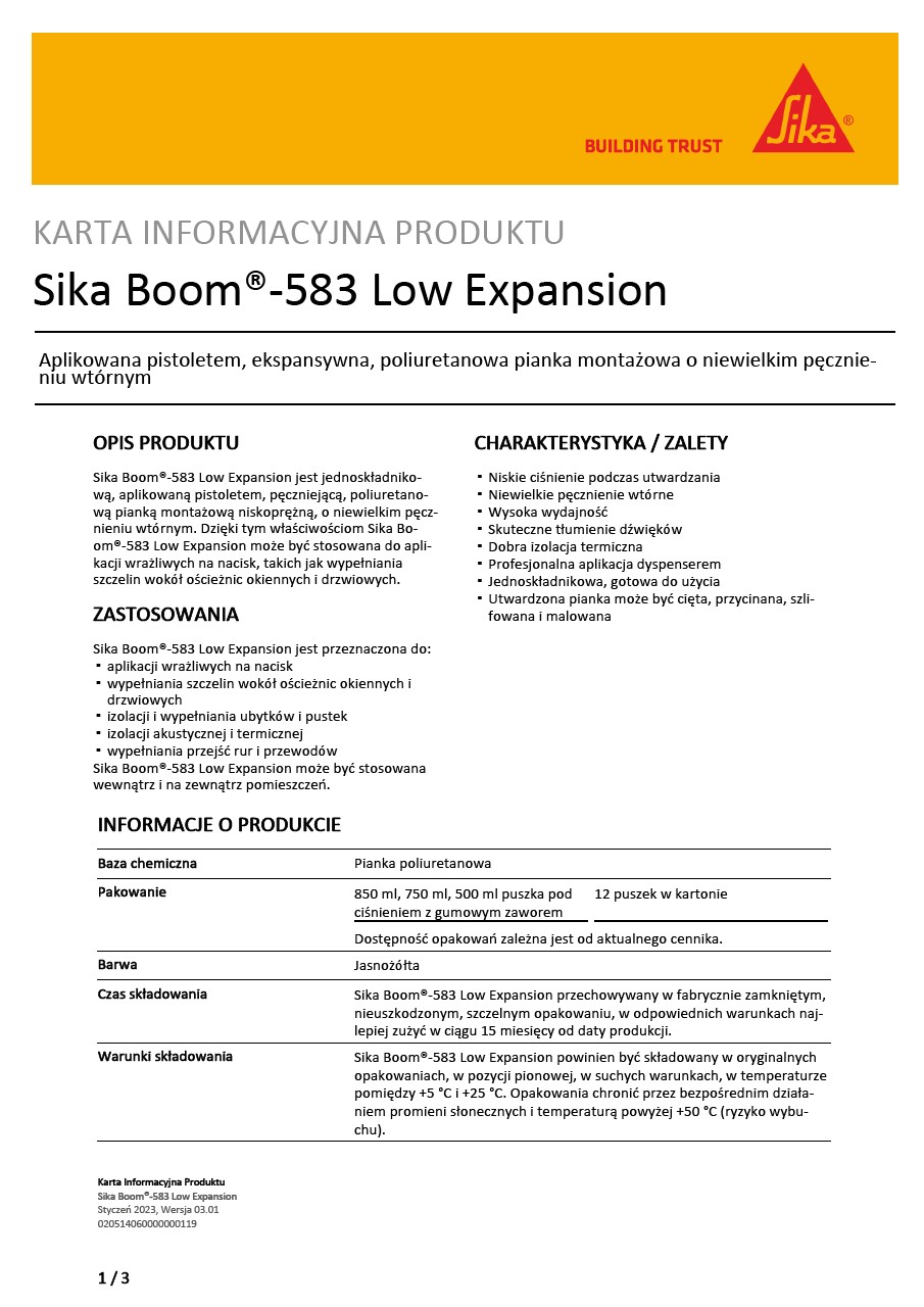 Sika Boom®-583 Low Expansion
